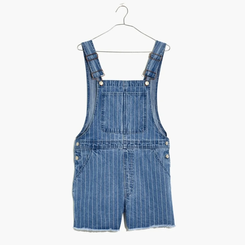 Madewell Pinyon Short Overalls in Pinstripe